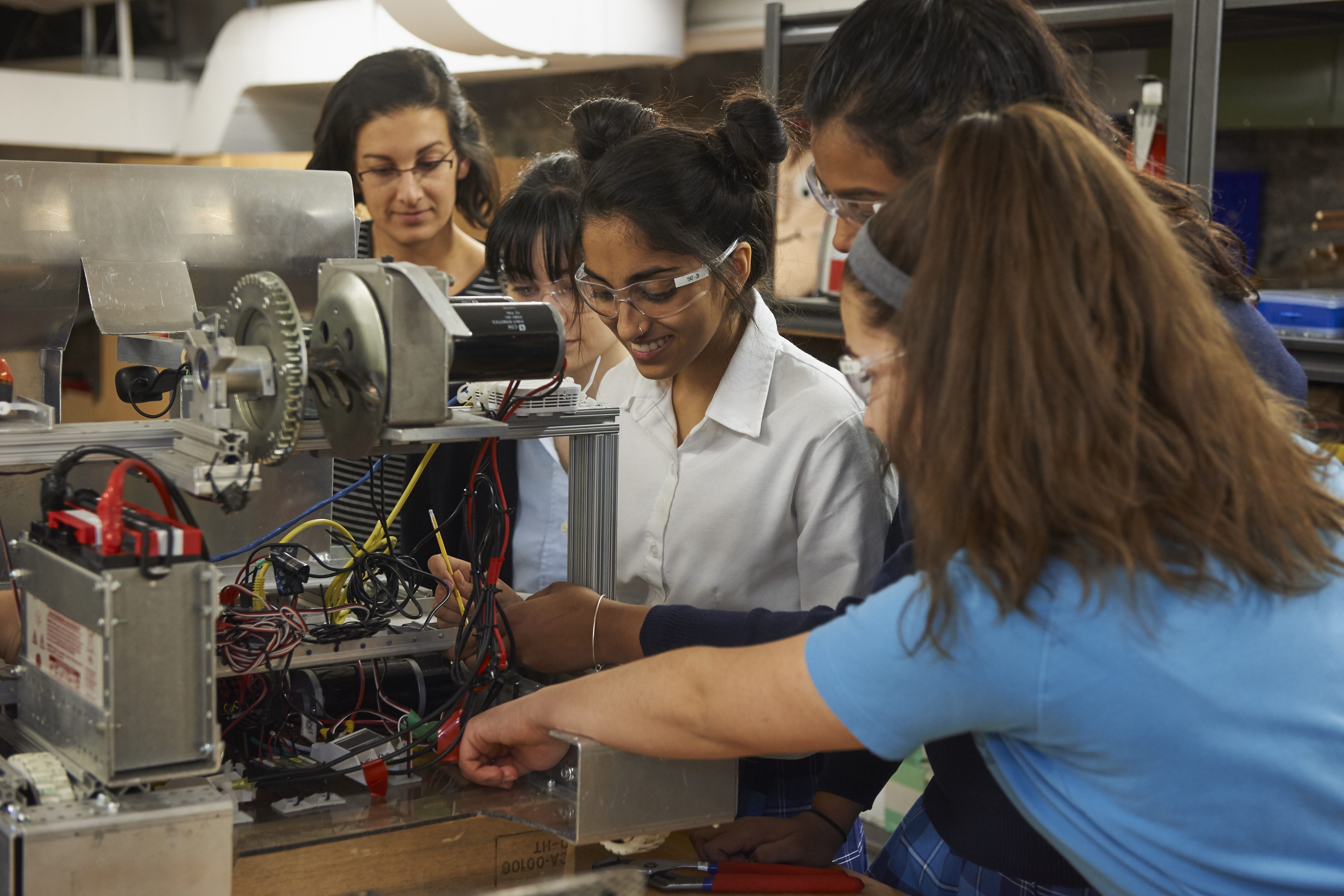 STEM image of young girls preparing for science and engineer careers