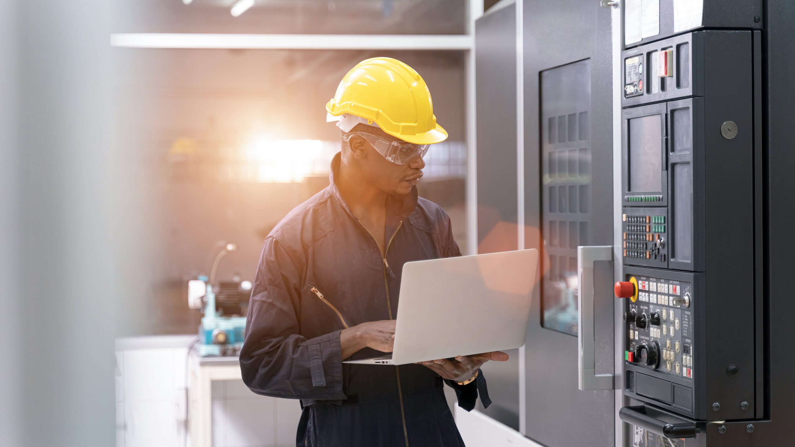 Man working with medium voltage switchgear