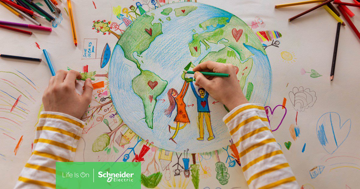 Children's drawing depicting world of sustainability