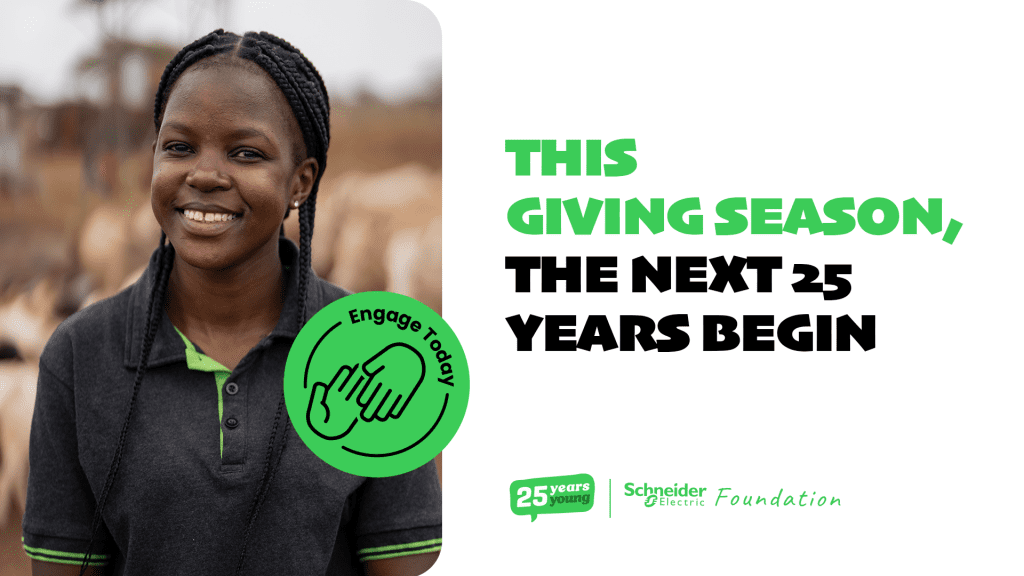 An image with the text 'This giving season, the next 25 years begin'