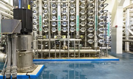 A bank of Reverse Osmosis filters at a public water utility plant.