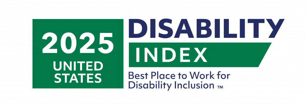 Logo for the 2025 Disability Equality Index in the United States, stating ‘Best Place to Work for Disability Inclusion.